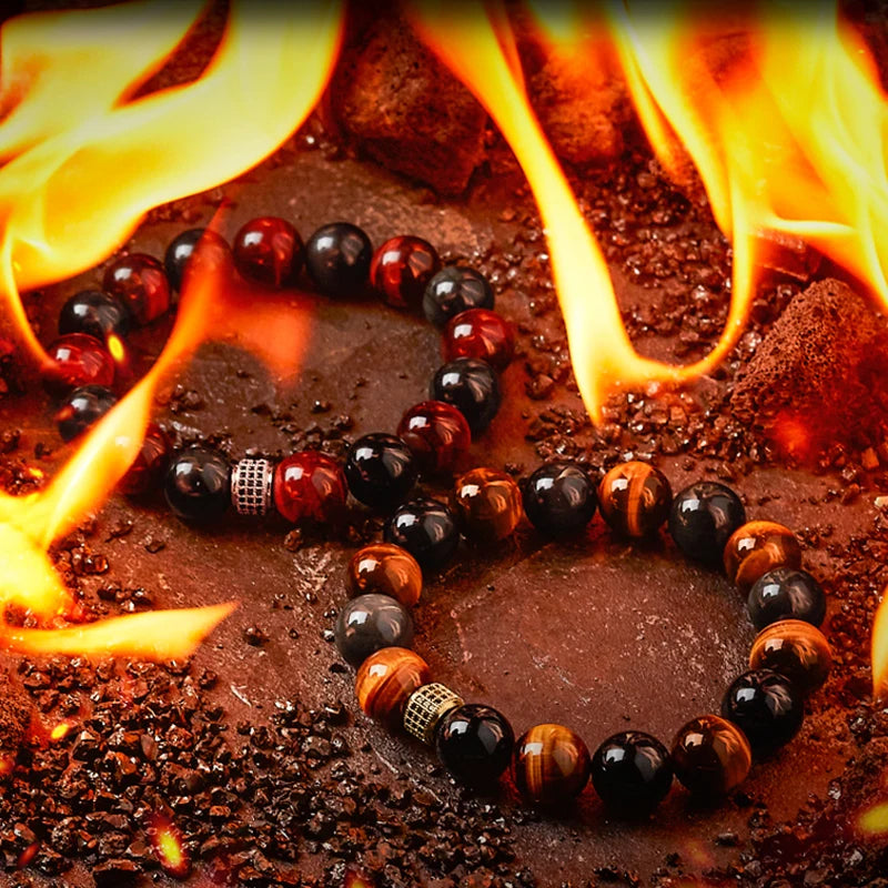 Hell Fire Series 5A Natural Red Yellow Tiger Eye Stone Bead Bracelet Male Female Obisidain Yoga Meditation Reiki Healing Jewelry  (GoldenCity)