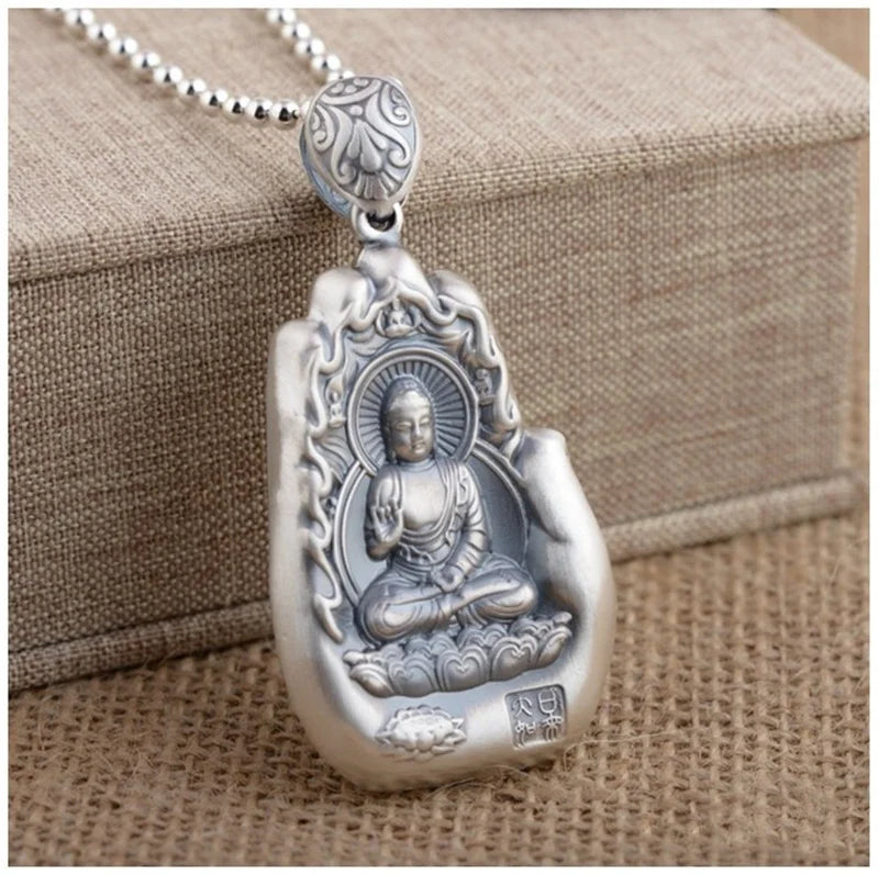 Retro Eight Patronus Buddha Pendant Necklace For Men Jewelry Ethnic Trendy Silver 925 Chain Necklace Male Party Accessories Gift  (GoldenCity)