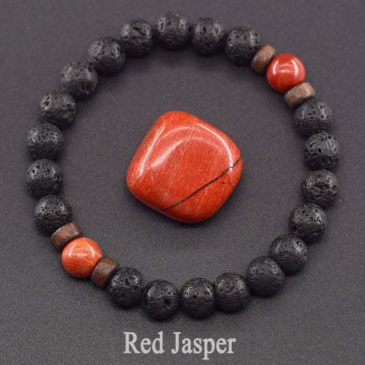 Natural Red Jasper Beads Stone Bracelet Women Natural Volcanic Lava Beads Jewelry for Men Yoga Meditation Energy Healing Gift  (GoldenCity)