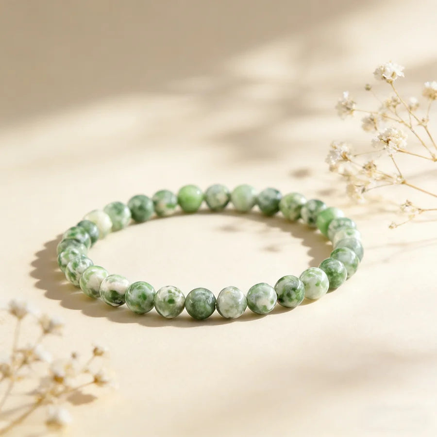 Natural Green Spot Stone Beads Elastic Bracelet Moss Agates Green Aventurine Amethyst Rose Quartzs Bracelet Bangle For Women Men  (GoldenCity)