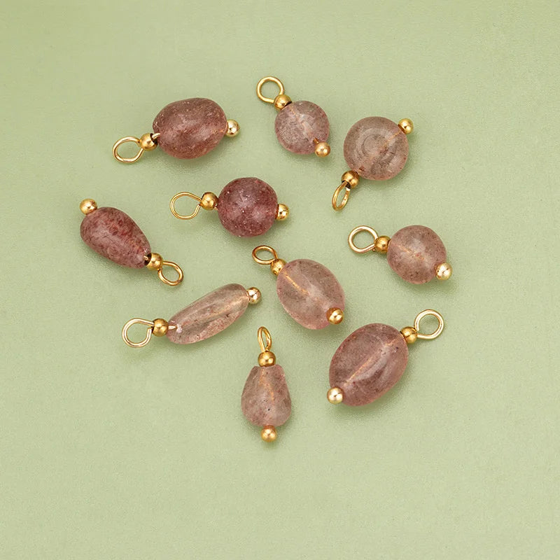 10pcs High Quality Handmade Golden Plated Natural Stones Charms Pendants Diy Jewelry Accessories  (GoldenCity)