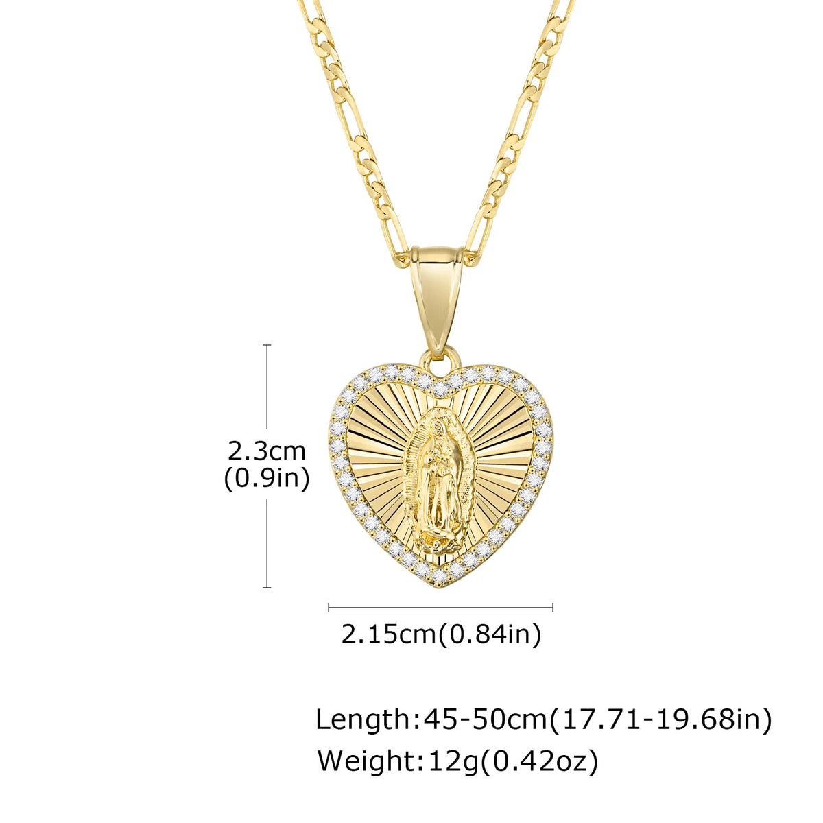 Heart Guadalupe Virgin Mary Necklace for Women,Cubic Zirconia Mother Mary Catholic Necklace Lady of Guadalupe Jewelry  (GoldenCity)