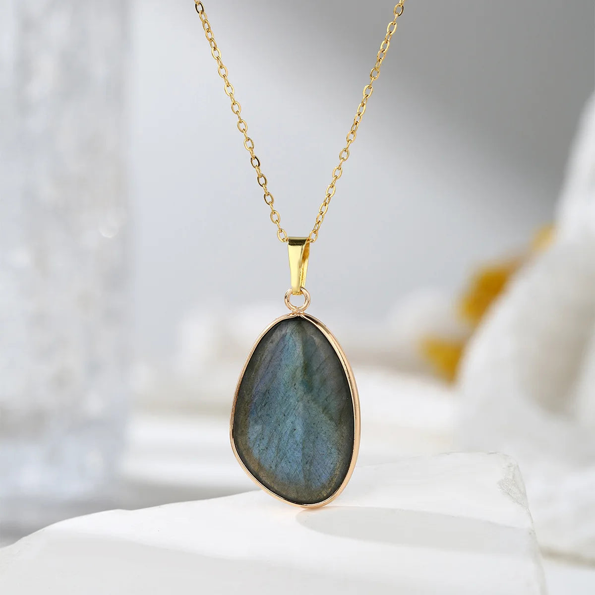 1pc Natural Stone Irregular Pendant Necklace Pink Crystal Amethyst Tiger Eye Necklace Pendant for Women Couple Jewelry Gift  (GoldenCity)