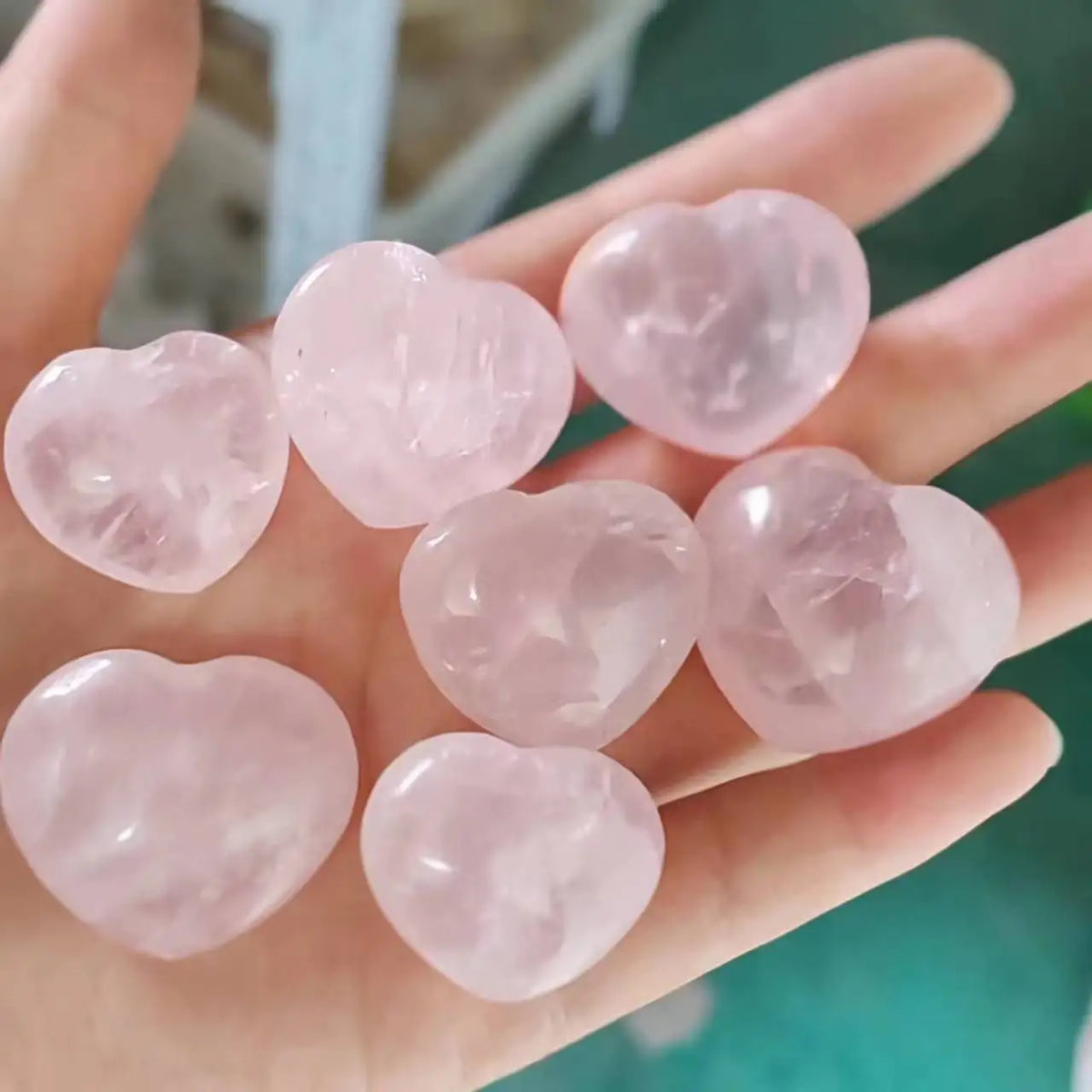 Natural Crystal Stone Love Heart Carving Reiki Healing Rose Quartz Decoration  (GoldenCity)