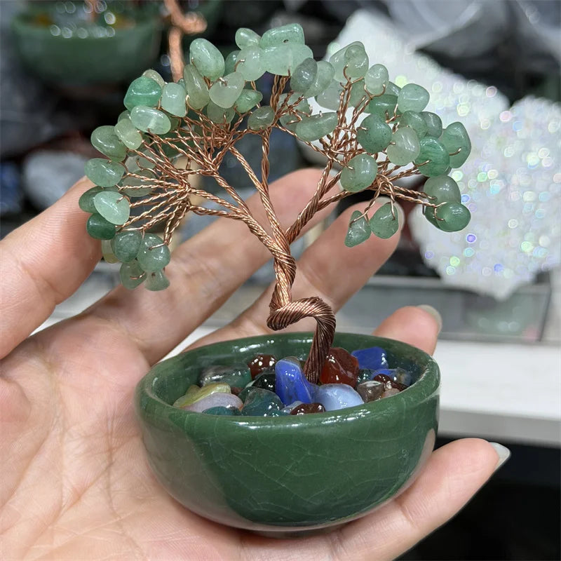 Green Aventurine Money Trees Natural Stone Healing Crystal Gemstone Crafts Feng Shui Home Decoration Lucky Gifts  (GoldenCity)