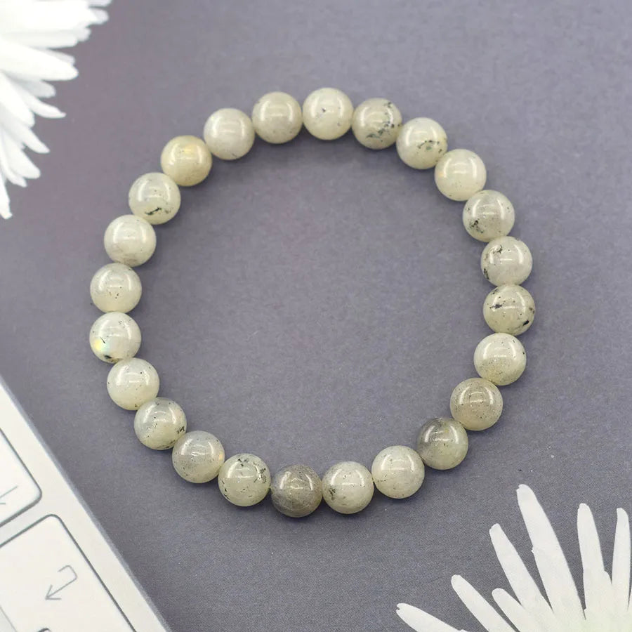 Natural Labradorite Stone Bead Bracelet for Women Men Original MoonStone Bead Charm Bangle Find Your Soulmate Love Luck Jewelry  (GoldenCity)