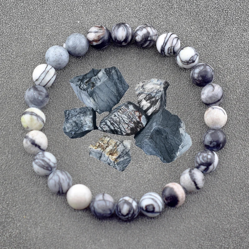 Genuine Natural Stone Bracelet Men Women Frosted Black Network Beads Jewelry Relieve Anxiety Wristband Couple Matching Gift  (GoldenCity)