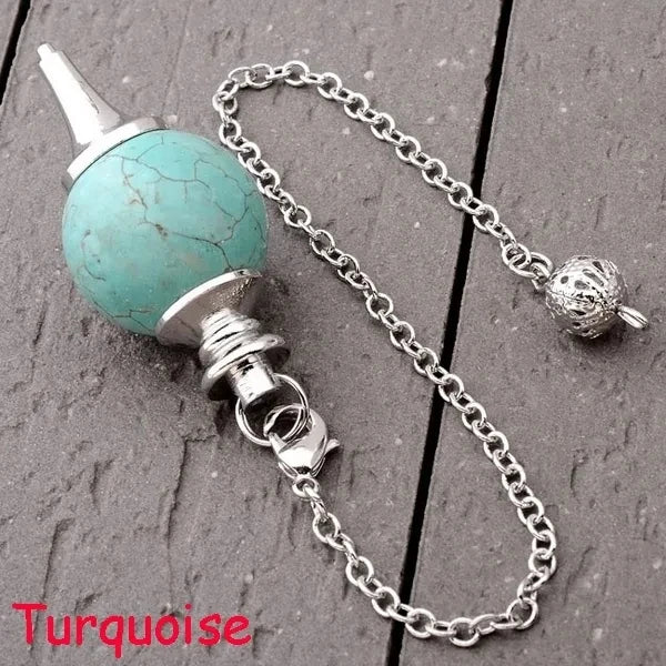 Reiki Healing Chakra Pendulum Pendants Lucky Crystal Quartz Stone Pendulum Pendant With Silvery Ball Chain Hypnosis For Necklace  (GoldenCity)