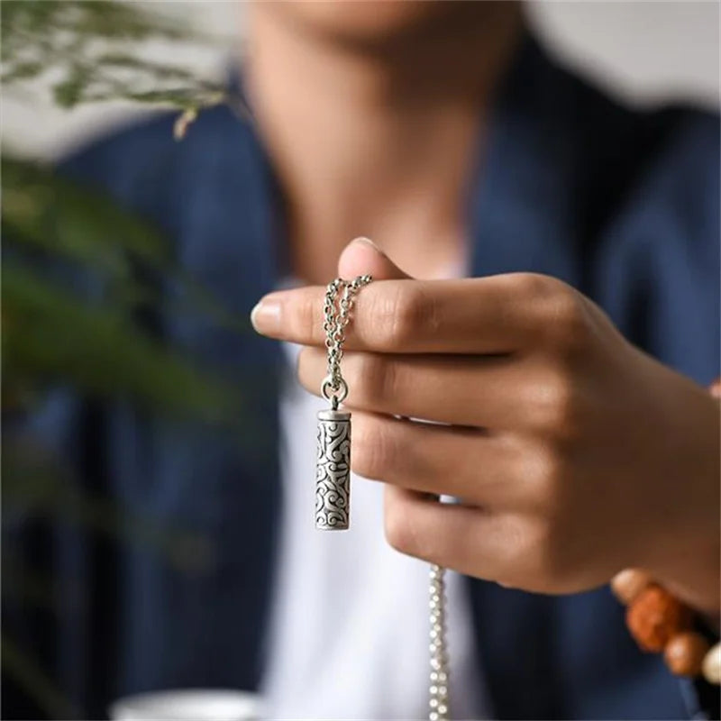 Vintage 925 Silver Necklace Male Blessing Bijou Retro Pendant Can Be Opened To Hold Things Amulets Necklaces For Men Jewelry  (GoldenCity)