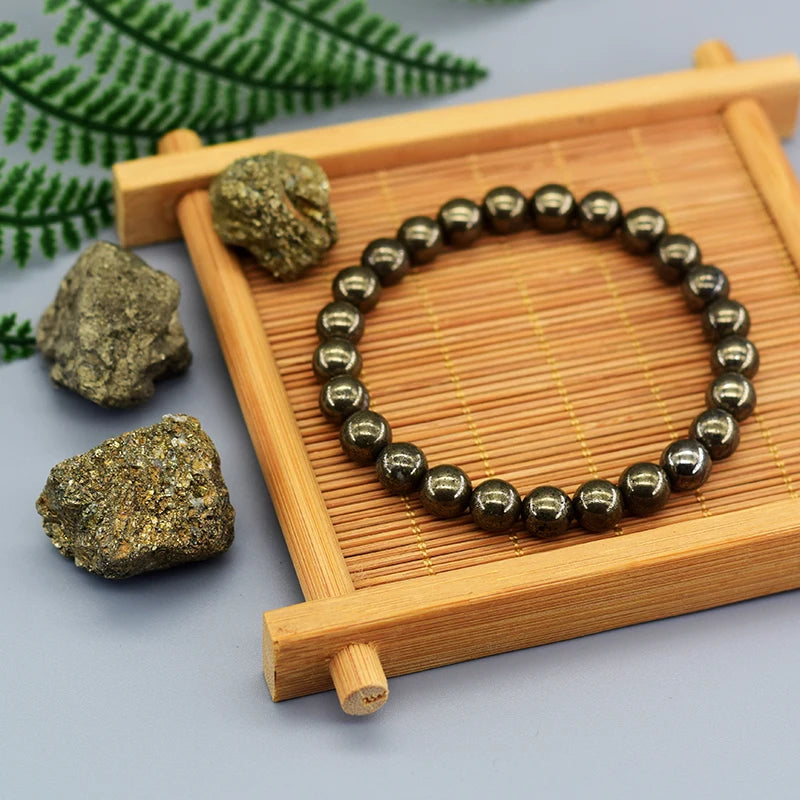 Original Natural Pyrite Energy Beads Bracelets Men Women Natural Hematite Bracelets Slimming Health Care Exquisite Jewelry Gift  (GoldenCity)