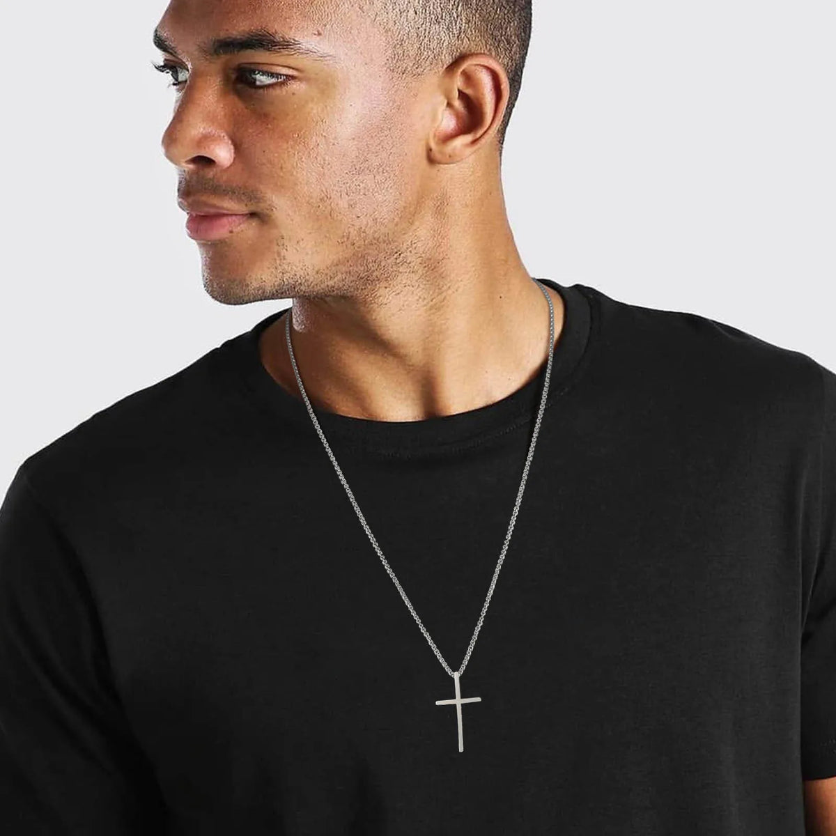 Mens Cross Necklaces, Stainless Steel Layered Plain Cross Pendant, Rope Box Chain Necklace, Simple Prayer Jesus Collar  (GoldenCity)