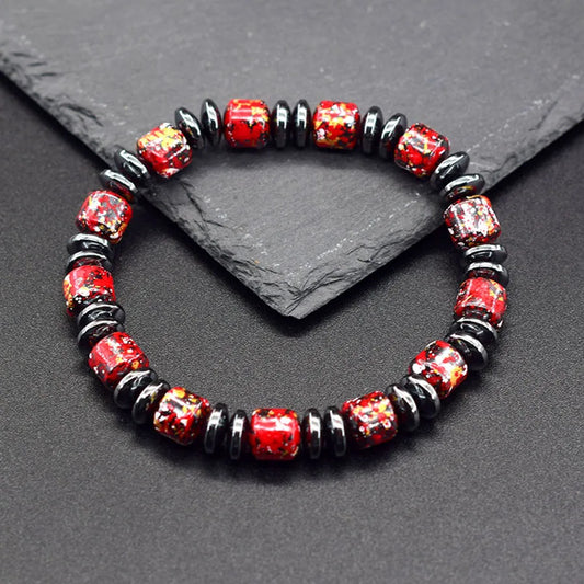 Bohemian Therapeutic No Magnetic Hematite Bracelet men Loss Weight Slimming Health Care Jewelry Women Promote Blood Circulation  (GoldenCity)