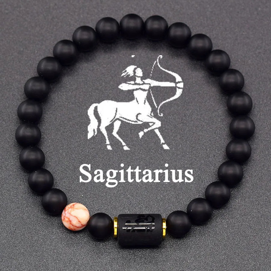12 Zodiac Sign Bracelet Homme Constellation Bangle Natural Yellow Tiger Eye Stone Hematite Cancer Virgo Leo Libra Bracelet Women  (GoldenCity)