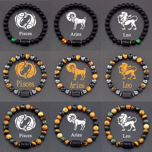 12 Zodiac Sign Bracelet Homme Constellation Bracelet for Men Aries Virgo Leo Libra Charm Bangle Women Friendship Jewelry on Hand  (GoldenCity)