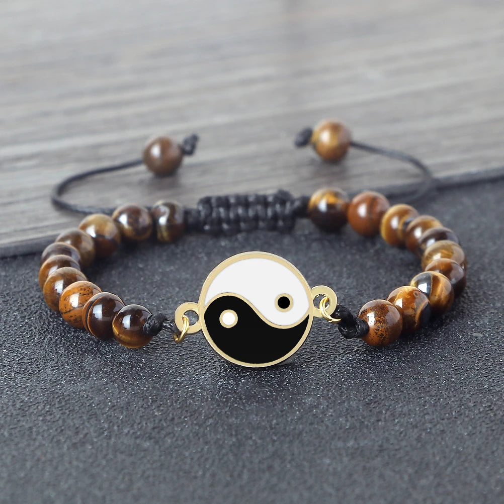 New 6mm Tiger Eye TaiChi Braided Bracelet Women Men YinYang Healing Couple Bangles Chain Adjustable Pulsera Jewelry Gift  (GoldenCity)
