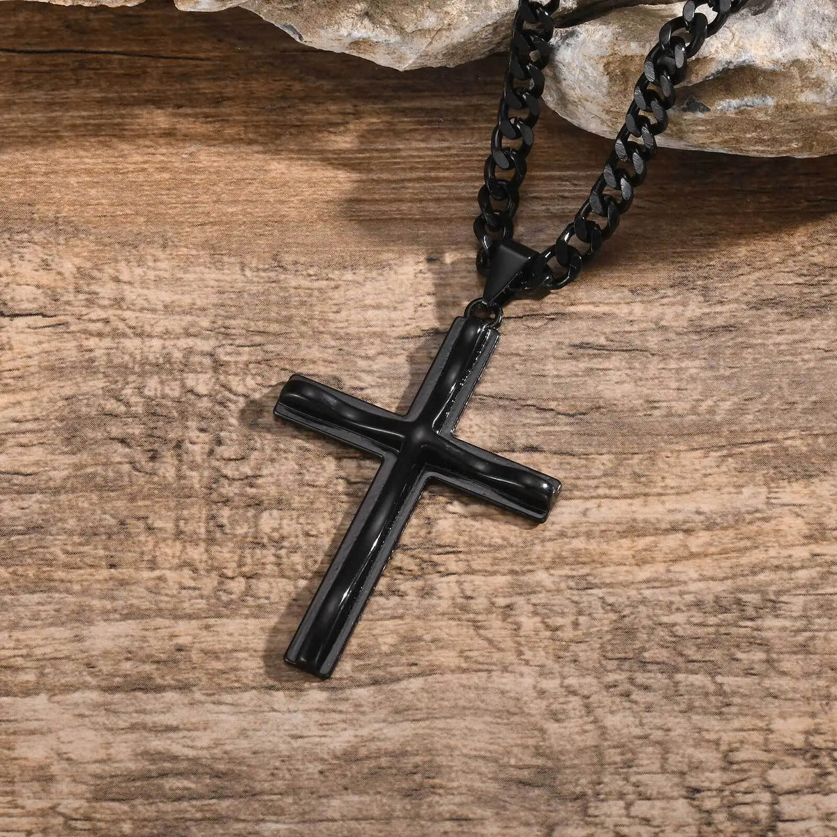 Mens Big Cross Pendant Necklaces, Religous Faith Jewelry, Two Layers Cross Pendant with Cuban Chain, Punk Hiphop Collar  (GoldenCity)