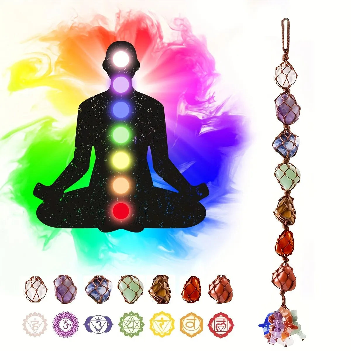 Handmade Healing Crystal Window Car Charm 7 Chakras Home Decoration Accessories Chakra Balancing Reiki Yoga Meditation Car Decor  (GoldenCity)