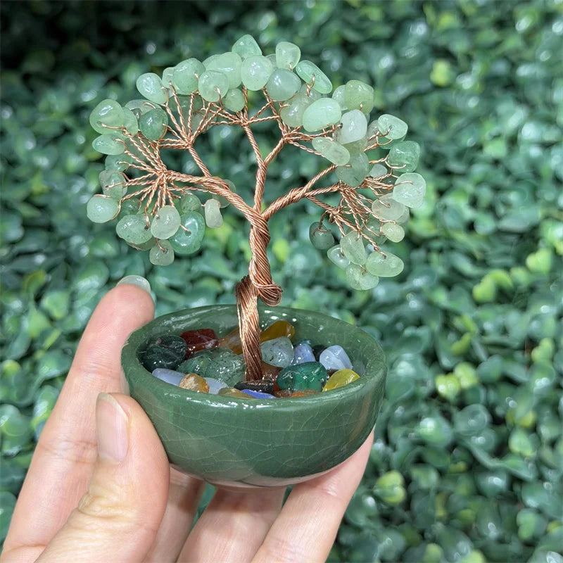 Green Aventurine Money Trees Natural Stone Healing Crystal Gemstone Crafts Feng Shui Home Decoration Lucky Gifts  (GoldenCity)