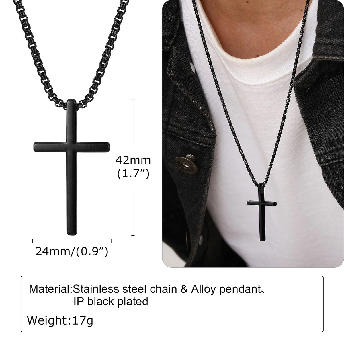 Cross Necklace for Men Women, Silver Color Plain Alloy Metal Cross Pendant Collar with Stainless Steel Box Chain  (GoldenCity)