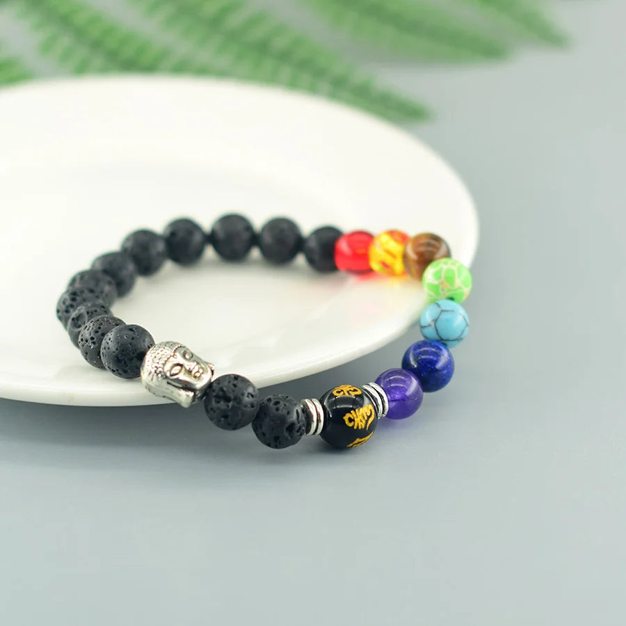 Buddha Feng Shui Bead Lucky Bracelet 7 Chakra Reiki Healing Stone Bracelet for Women Men Yoga Meditation Natural Stone Jewelry  (GoldenCity)