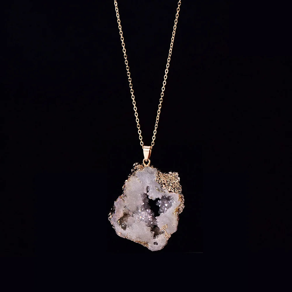 Natural Irregular Agate Charms Geode Quartz Slice Crystal Druzy Pendant Necklace DIY Jewelry Making Natural Agate Slice Necklace  (GoldenCity)