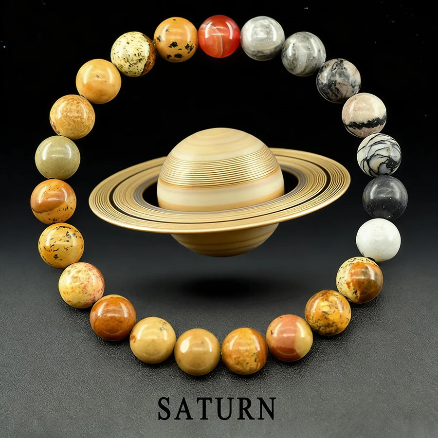 Solar System Eight Major Planets Moon Bracelet Made of Natural Stone Bead Bangle Black Labradorite Stone Gift for Astronomy Kids  (GoldenCity)