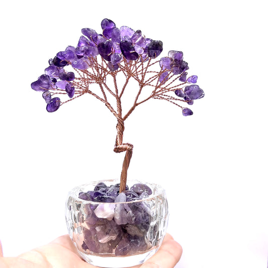 Natural Amethyst Healing Gems Feng Shui Trees Lucky Money Tree Copper Wire Wrapped Crystal Crafts Home Decor  (GoldenCity)