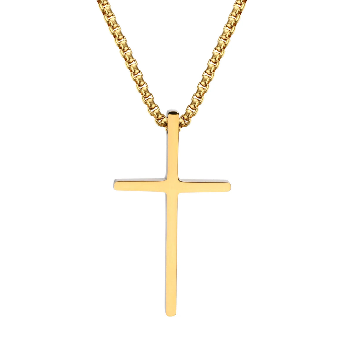 Simple Unisex Cross Necklaces, Basic Stainless Steel Cross Pendant for Women Men,Christ Prayer Collar, Adjustable Box Chain  (GoldenCity)