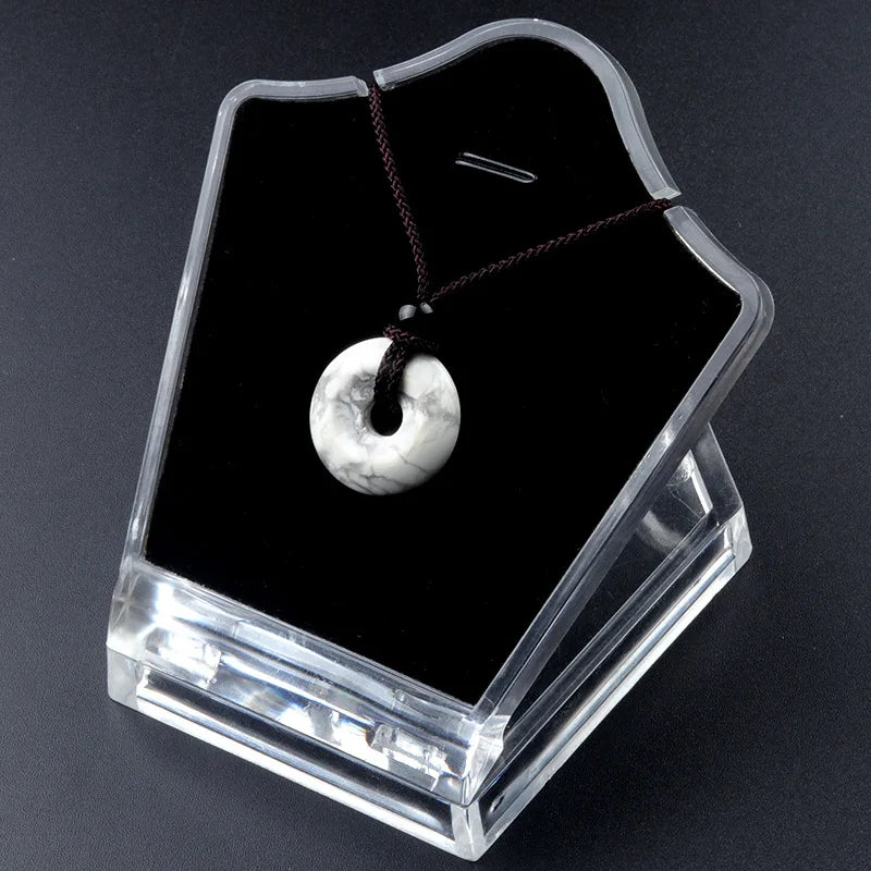 20mm Circle Donut Healing Crystals Necklace Natural Chakra Gemstone Stone Amulet Lucky Coin Donuts Charm Protection Quartz Agate  (GoldenCity)