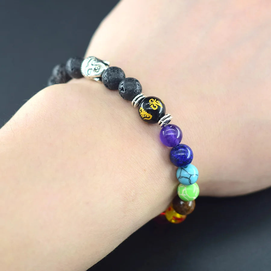 Buddha Feng Shui Bead Lucky Bracelet 7 Chakra Reiki Healing Stone Bracelet for Women Men Yoga Meditation Natural Stone Jewelry  (GoldenCity)