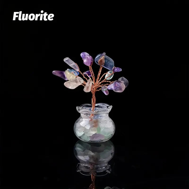 Natural Gemstone Mini Crystal Tree Bonsai Natural Stone Tabletop Decor,Home Office Luck Tree Home Ornaments  (GoldenCity)