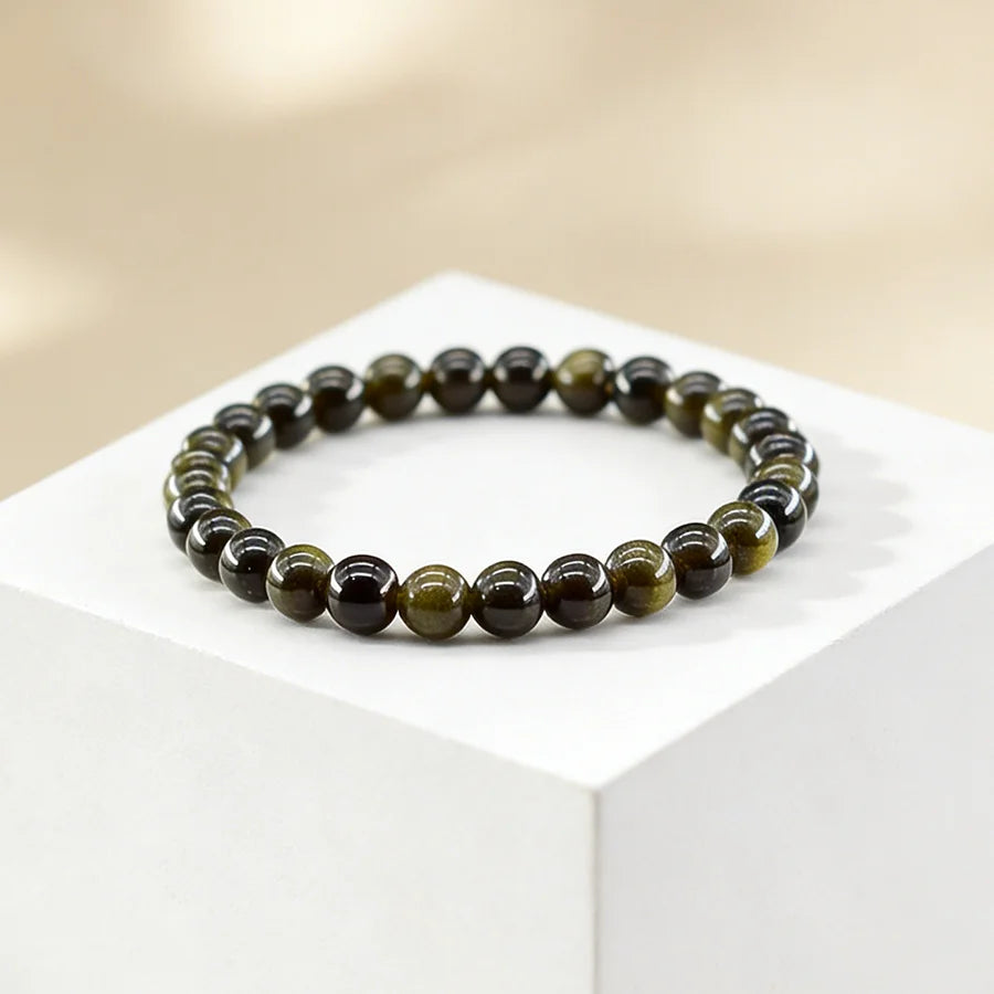 Genuine Natural Unakite Stone Bracelet Natural Gemstone Bead Jewelry for Women Bohemia Style Elastic Bangle Relieve Anxiety Gift  (GoldenCity)