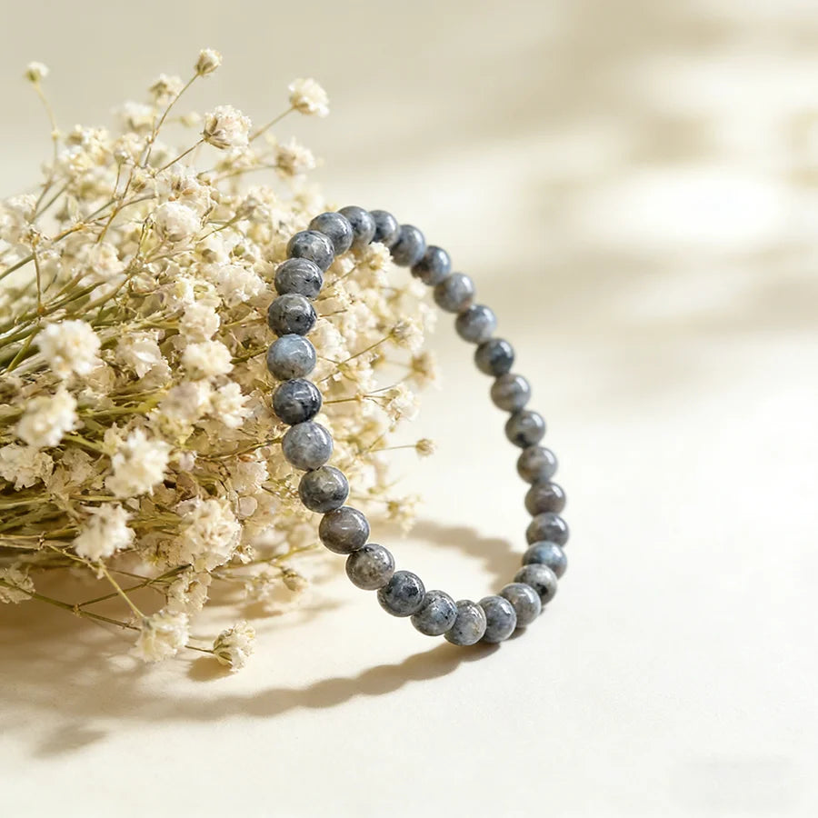 Natural Black Labradorite Stone Smooth Round Shape Beads Bracelet Fashionable Handmade Elastic Jewelry Accessories 1 Dollar Item  (GoldenCity)