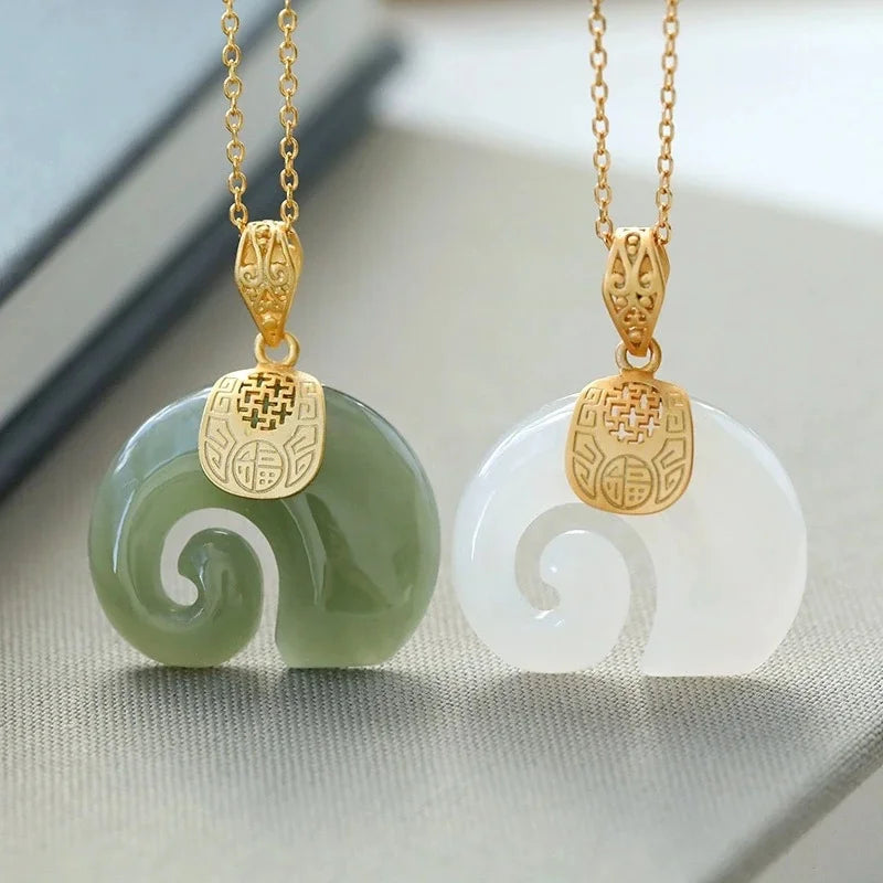Boutique Natural Stone Hetian Jade Elephant Pendant Necklace Choker Jewelry for Women Birthday Anniversary  (GoldenCity)