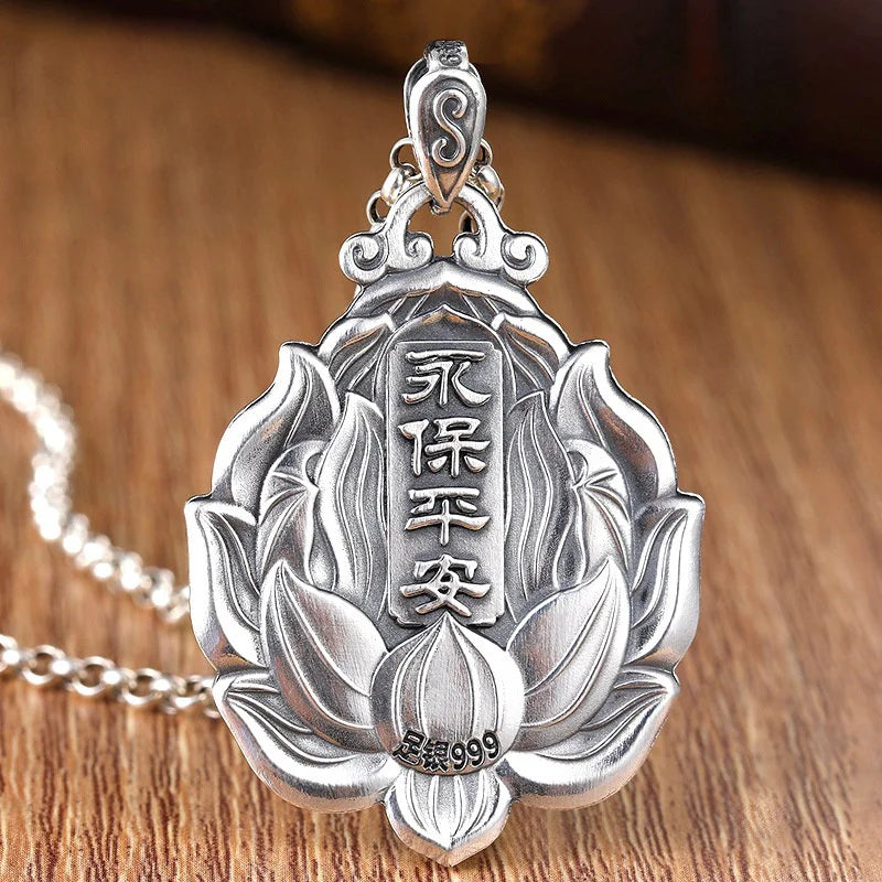Retro Avalokitesvara Pendant Men Jewelry Maitreya Buddha Necklace Male Amulet Lotus Statue Necklaces Lady  (GoldenCity)