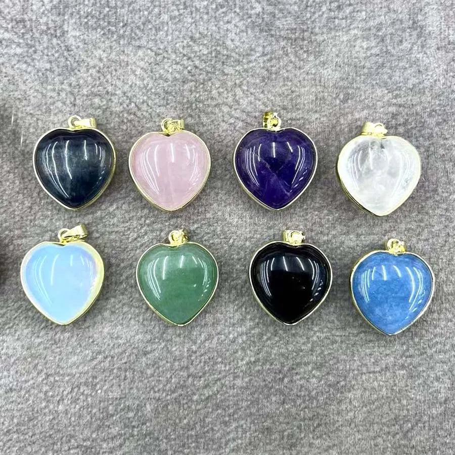 Charms Natural Healing Crystal Heart Stone Pendants For Women Necklace DIY Amethyst Rose Quartz Gemstone Choice Men Jewelry  (GoldenCity)