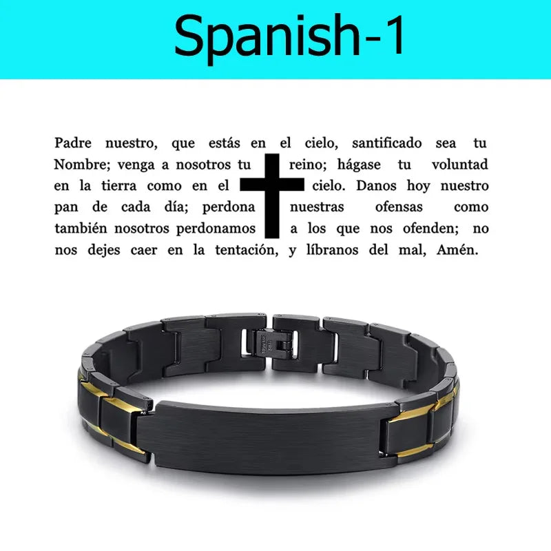 Stainless Steel Metal Bracelet Men Russian Spanish Korean Language Christian Lord's Prayer  (GoldenCity)
