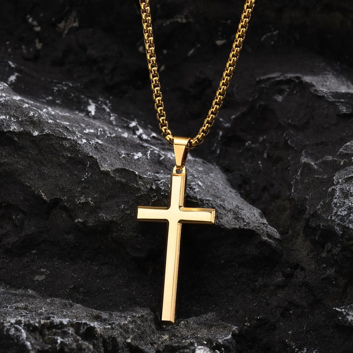 Simple Mens Cross Pendant Necklaces, Classic Stainless Steel Plain Cross Collar Necklaces  (GoldenCity)