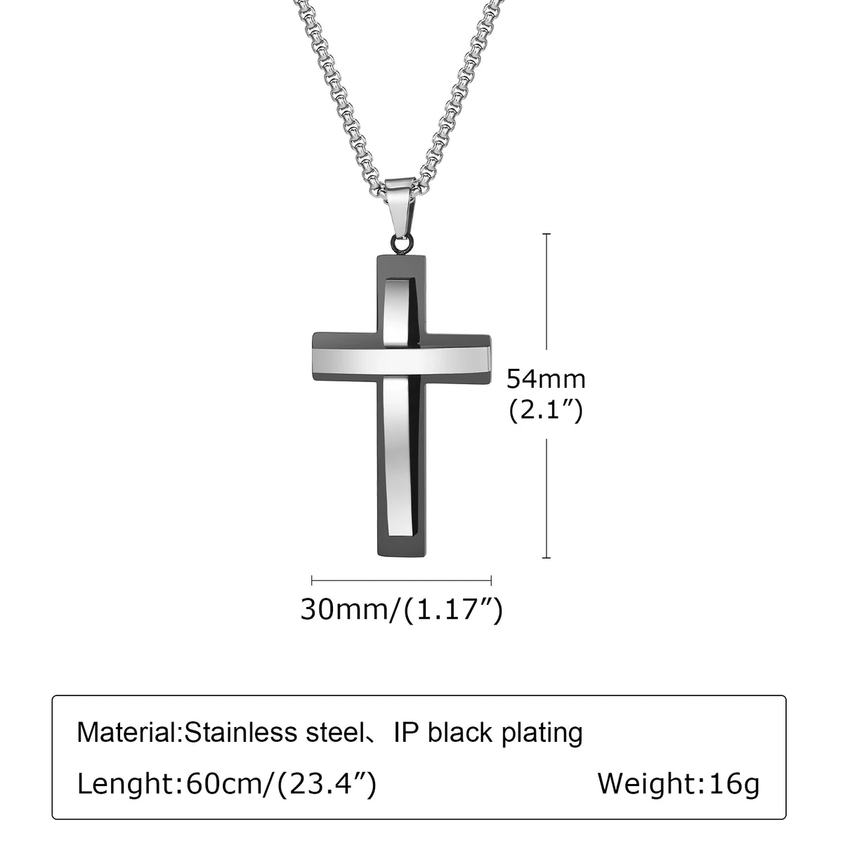 Chunky Double Layers Cross Necklaces for Men, Two Tones Cross Pendant with Box Chain, Religion Prayer Collar  (GoldenCity)