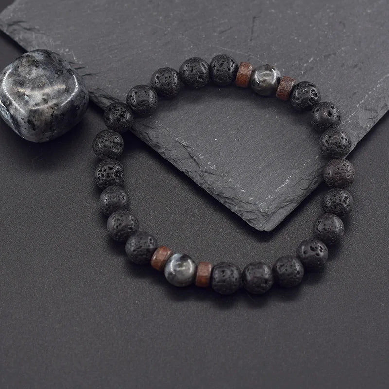Lava Stone Men Bracelet Natural Labradorite Moonstone Bead Tibetan Buddha Bracelet Chakra Oil Diffuser Bracelet Men Jewelry  (GoldenCity)