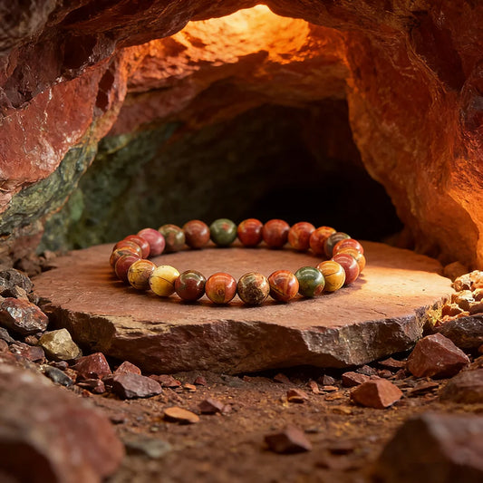 Real Natural Red Pine Picasso Jasper Stone Bead Bracelet Men Women Round Yoga Meditation Jewelry Gift for Girlfriend Wholesale  (GoldenCity)