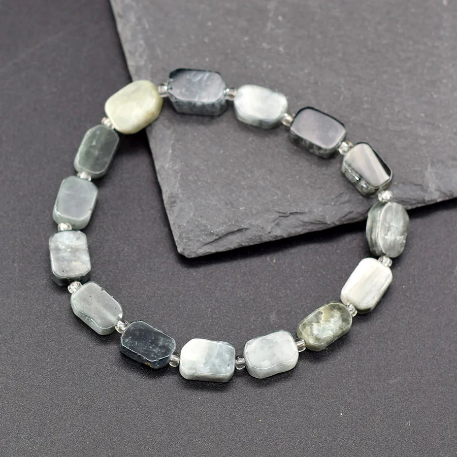 Natural Map Stone Beads Bracelet Men Women Regulate the Aura and Bring Good Luck Elastic Strand Jewelry for Kids Gift Wholesale  (GoldenCity)