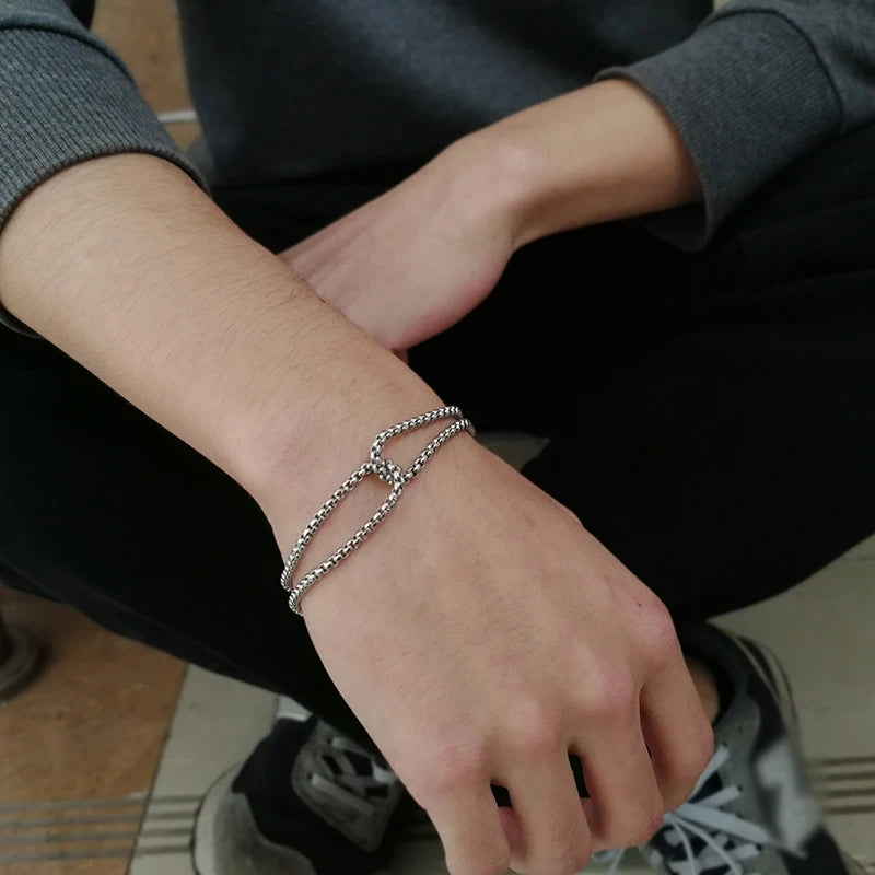 Simple Layered 3mm Rolo Chain Bracelets for Men,Round Box Link With Cross Charm Wristband,Christ Prayer Vintage Dad Gift  (GoldenCity)