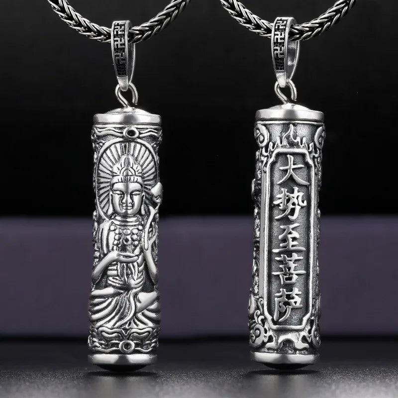 Tibetan Retro Buddha Shurangama Mantra Pendant Necklace For Men Jewelry Fashion Silver 925 Neck Chain Male Necklace Boy Birthday Gift  (GoldenCity)