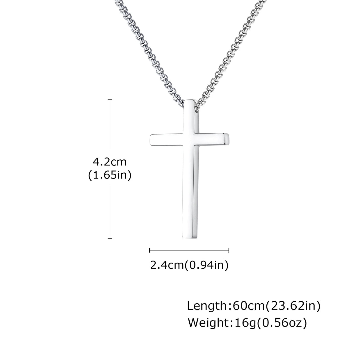 Cross Necklaces for Men Women, Simple Plain Black Silver Color Stainless Steel Thick Cross Pendant with Box Chain  (GoldenCity)