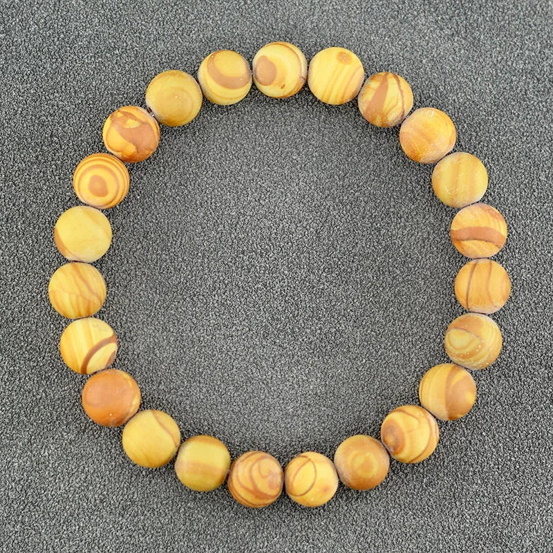 Genuine Natural Stone Bracelet Men Women Frosted Black Network Beads Jewelry Relieve Anxiety Wristband Couple Matching Gift  (GoldenCity)