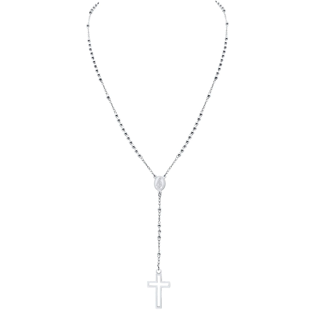 Cross Rosary Necklaces for Women, Hollow Cross Maria Pendant, Stainless Steel Christ Jesus Prayer Jewelry  (GoldenCity)