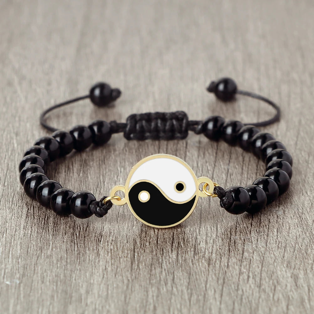 New 6mm Tiger Eye TaiChi Braided Bracelet Women Men YinYang Healing Couple Bangles Chain Adjustable Pulsera Jewelry Gift  (GoldenCity)