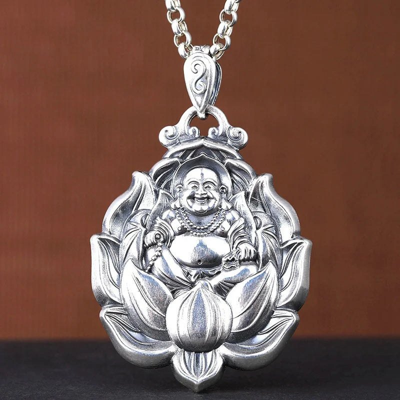 Retro Avalokitesvara Pendant Men Jewelry Maitreya Buddha Necklace Male Amulet Lotus Statue Necklaces Lady  (GoldenCity)