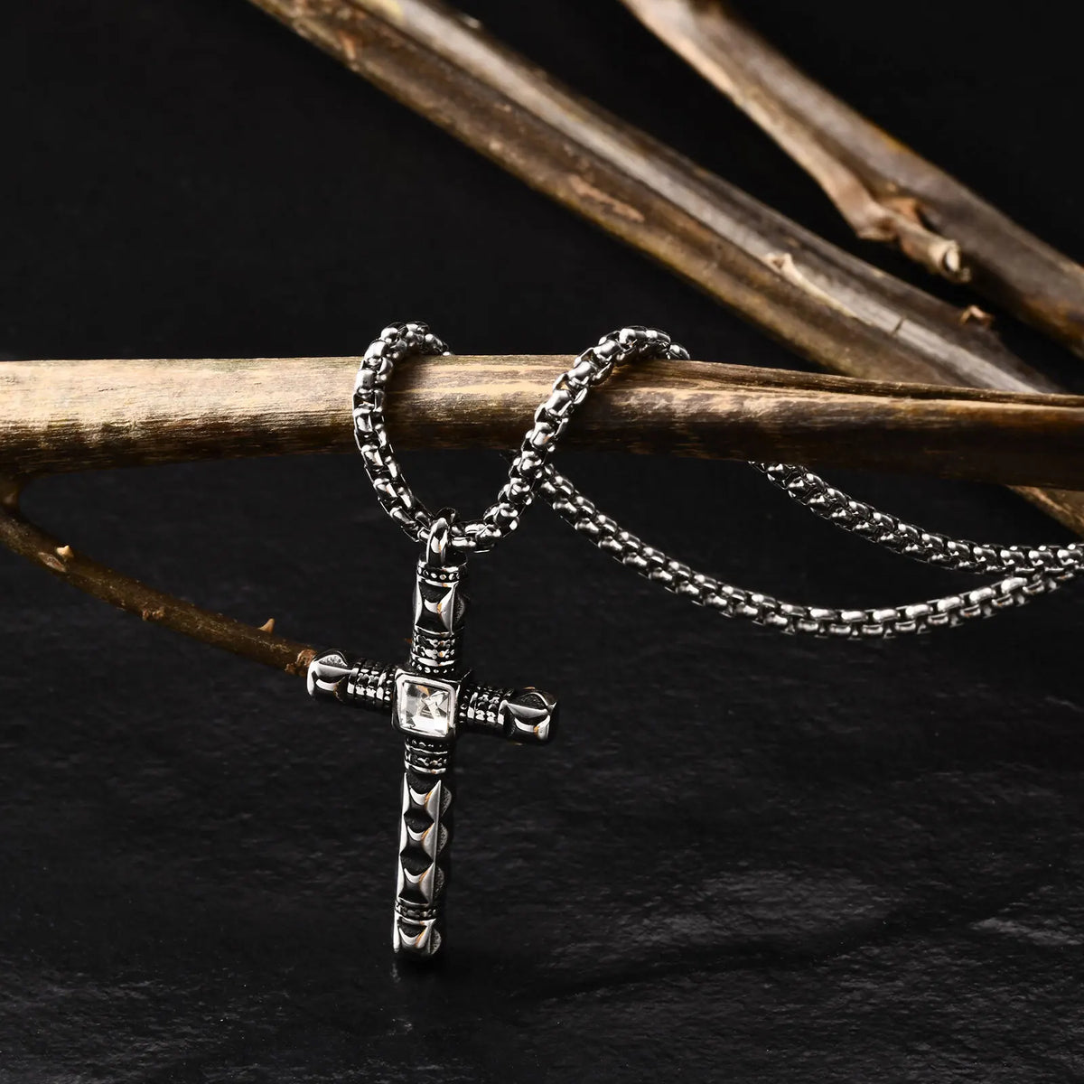 Gothic Crucifix Cross Necklace for Men, Stainless Steel Punk Christian Religion Faith Collar Gift for Him  (GoldenCity)